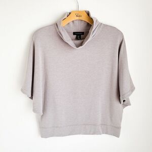 Tahari Mock Cowl Neck Dolman Top Womens S Short Bat Sleeve Oversized Beige